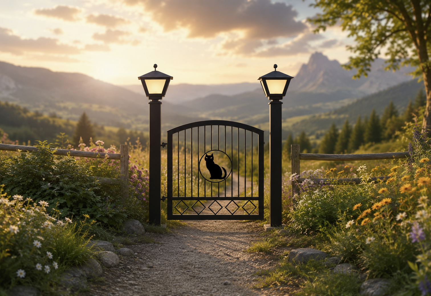 Realistic decorative driveway gate scene example