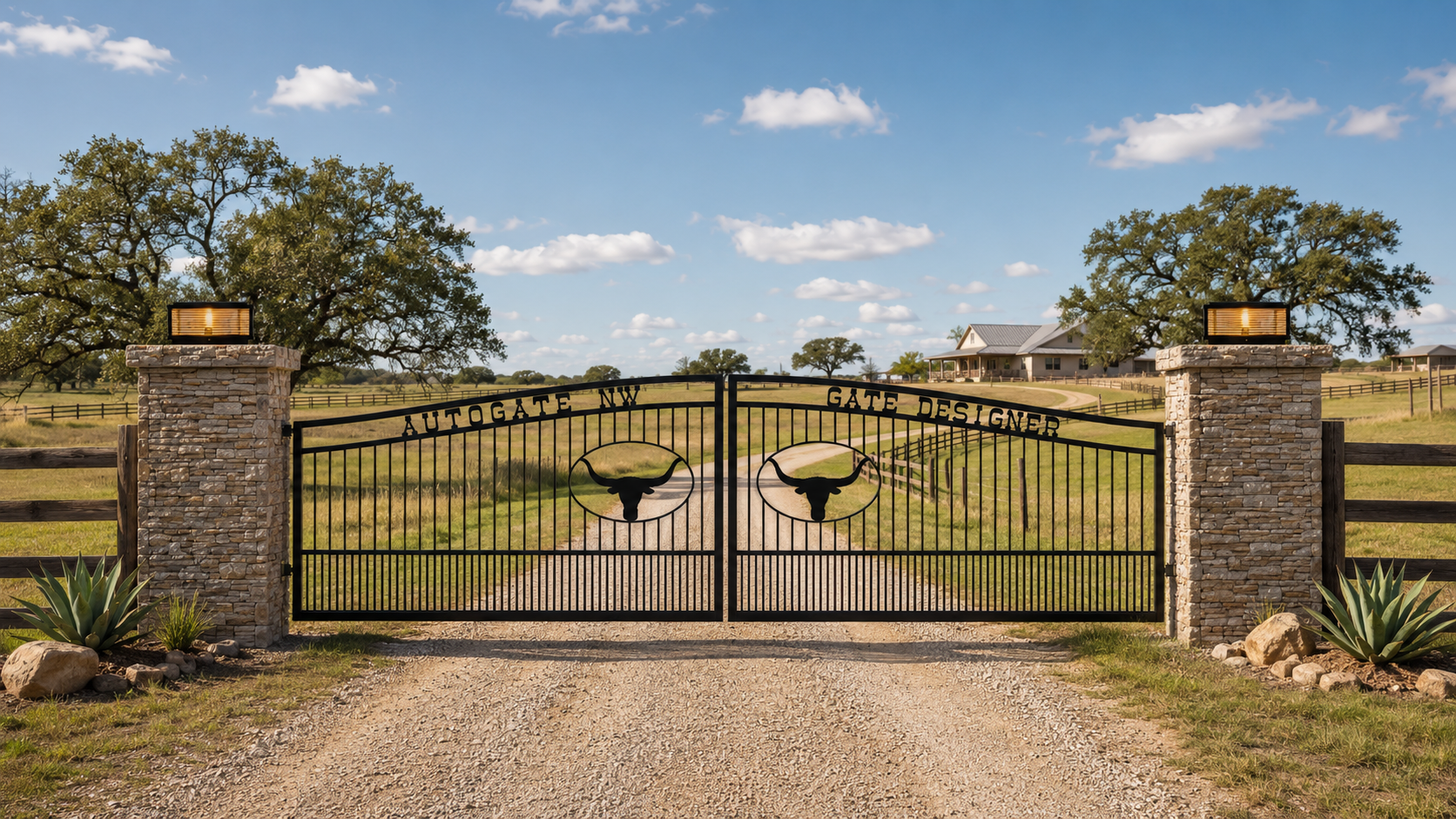Realistic ranch driveway gate scene example